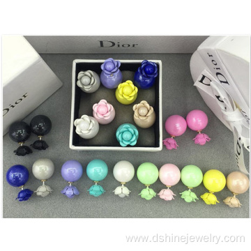 Muliti Color Neon Pearl Earring Rose Double Pearl Earrings